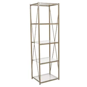 64 in. Clear/Matte Gold Metal 4-shelf Standard Bookcase with Open Back