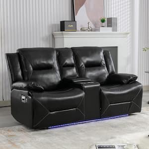 Black 71.6 in. Home Theater Manual Recliner 2-Seater Loveseat with LED Light Strip, Cup Holders and Storage Box