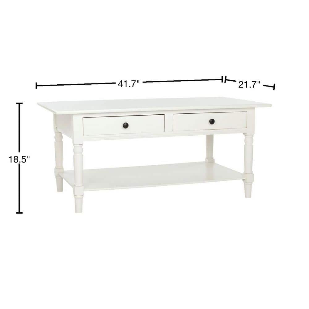 Transitional Rectangular Pine Coffee Table with Storage - Distressed Cream