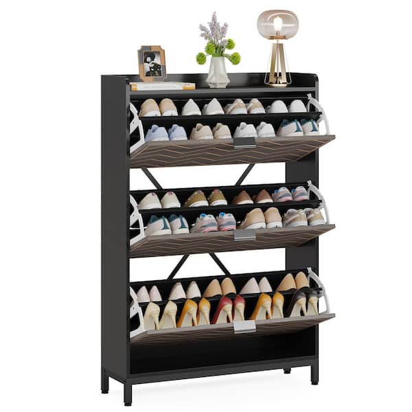 OYREL Shoe Rack Storage Cabinet 32 Pairs Organizer Shelf Tall Zapateras for  Shoes Large Free Standing Racks Vertical Black Holder Stand with Cover Two