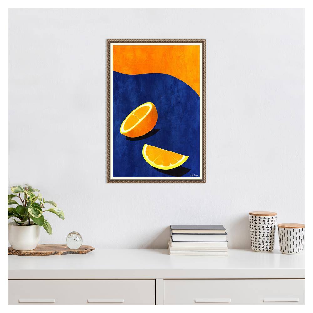 Vibrant Orange and Blue Abstract Canvas Wall Art with Beaded Frame