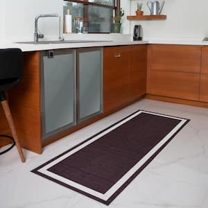 Everest Brown Creme 2 ft. 8 in. x 8 ft. Machine Washable Geometric Modern Border Polyester Non-Slip Backing Area Rug