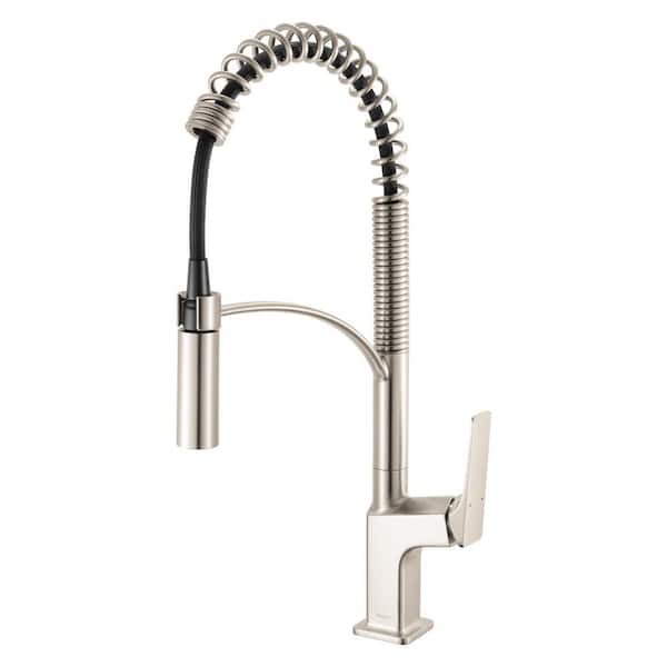 Seneca Brushed Nickel Stainless 20.25 in. H Single Handle Pull Down Sprayer Kitchen Faucet with 360° Spout Swivel