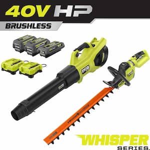 40V HP Brushless Whisper Series 190 MPH 730 CFM Blower and 26 in. Hedge Trimmer with (3) Batteries and (2) Chargers