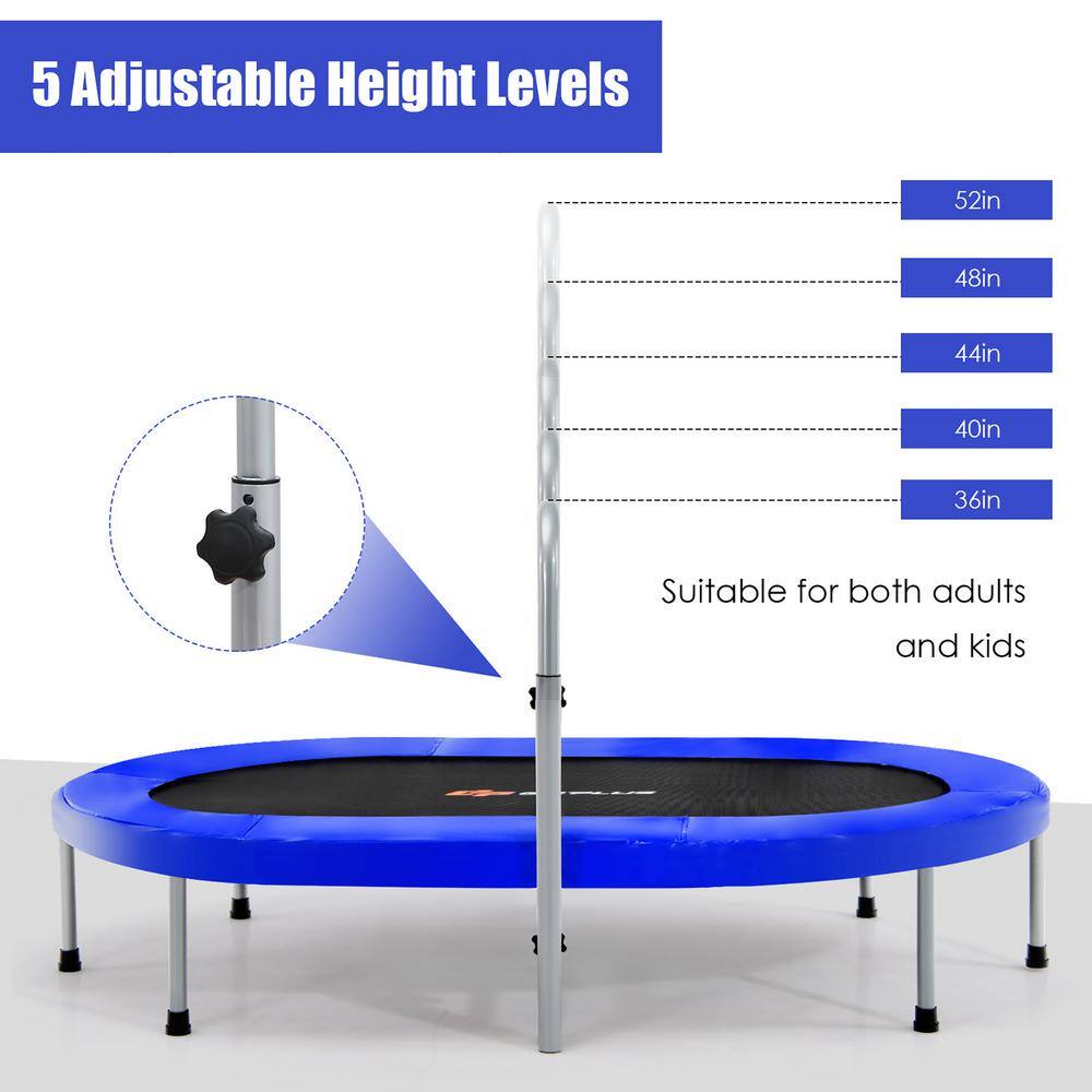 Blue Oval Foldable Fitness Trampoline with Adjustable Handrail