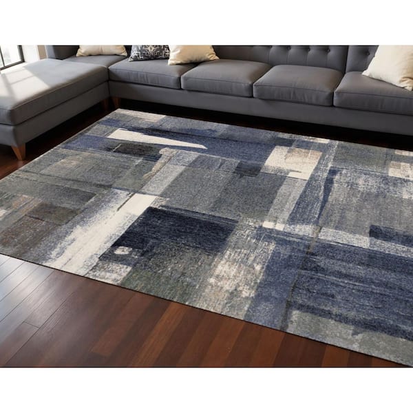 Blue 8 ft. x 11 ft. Woven Abstract Rectangle Indoor Area Rug
