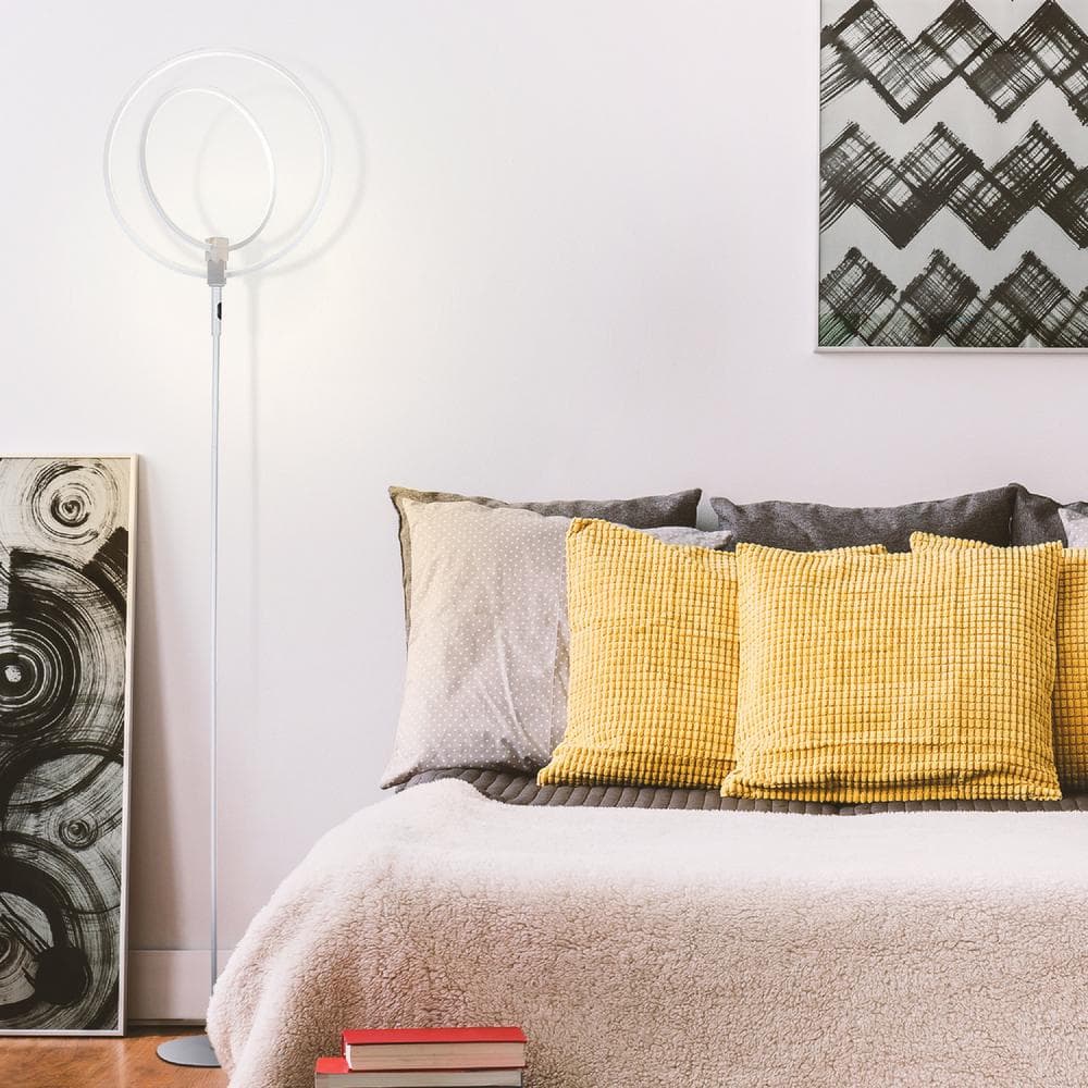White Adjustable LED Touch Floor Lamp with Dual Rings