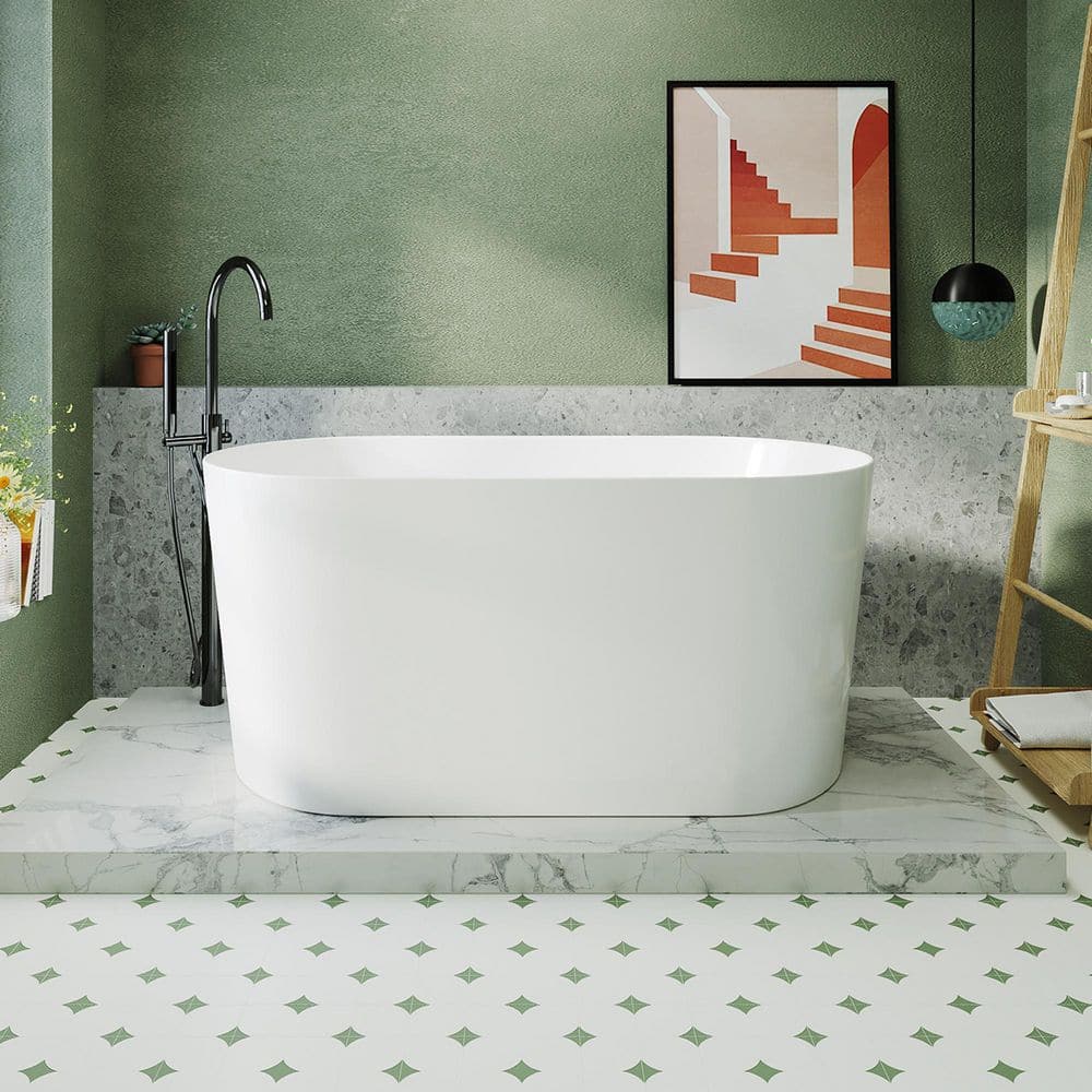 51 in. x 28 in. Acrylic Freestanding Soaking Bathtub in Glossy White with Chrome Center Drain price history on PriceWatchPro