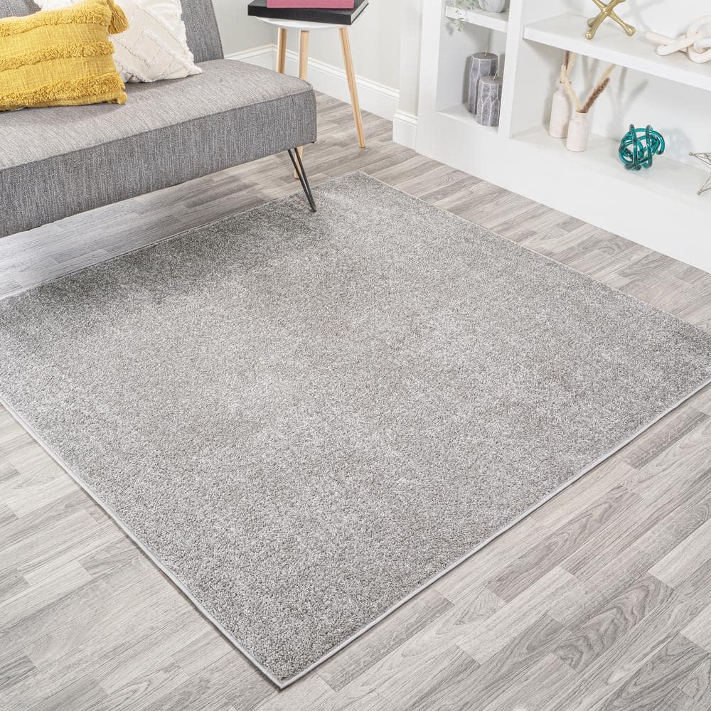Light Gray Synthetic 9' Square Reversible Area Rug