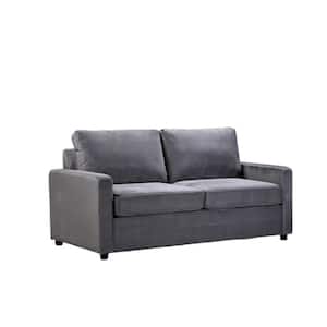 Rivian 61.5 in. Gray Velvet 2-Seater Twin Sleeper Sofa Bed with Removable Cushions