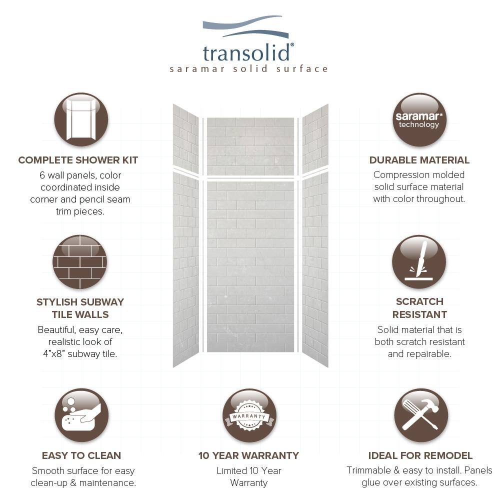 Lunar Gray Solid Surface Subway Tile Shower Wall Kit