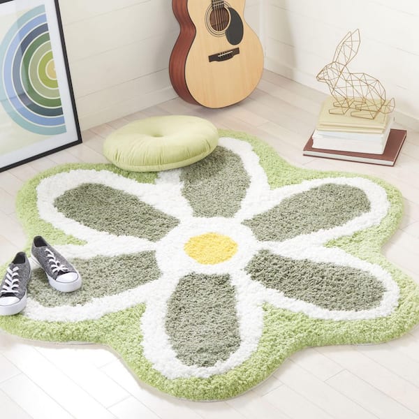 Novelty 3 ft. x 3 ft. Ivory/Green Floral Specialty Area Rug