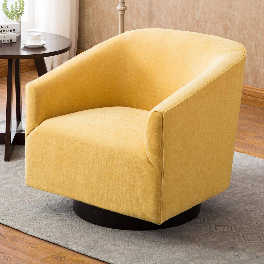 Goldenrod Wood Swivel Barrel Accent Chair with Black Base