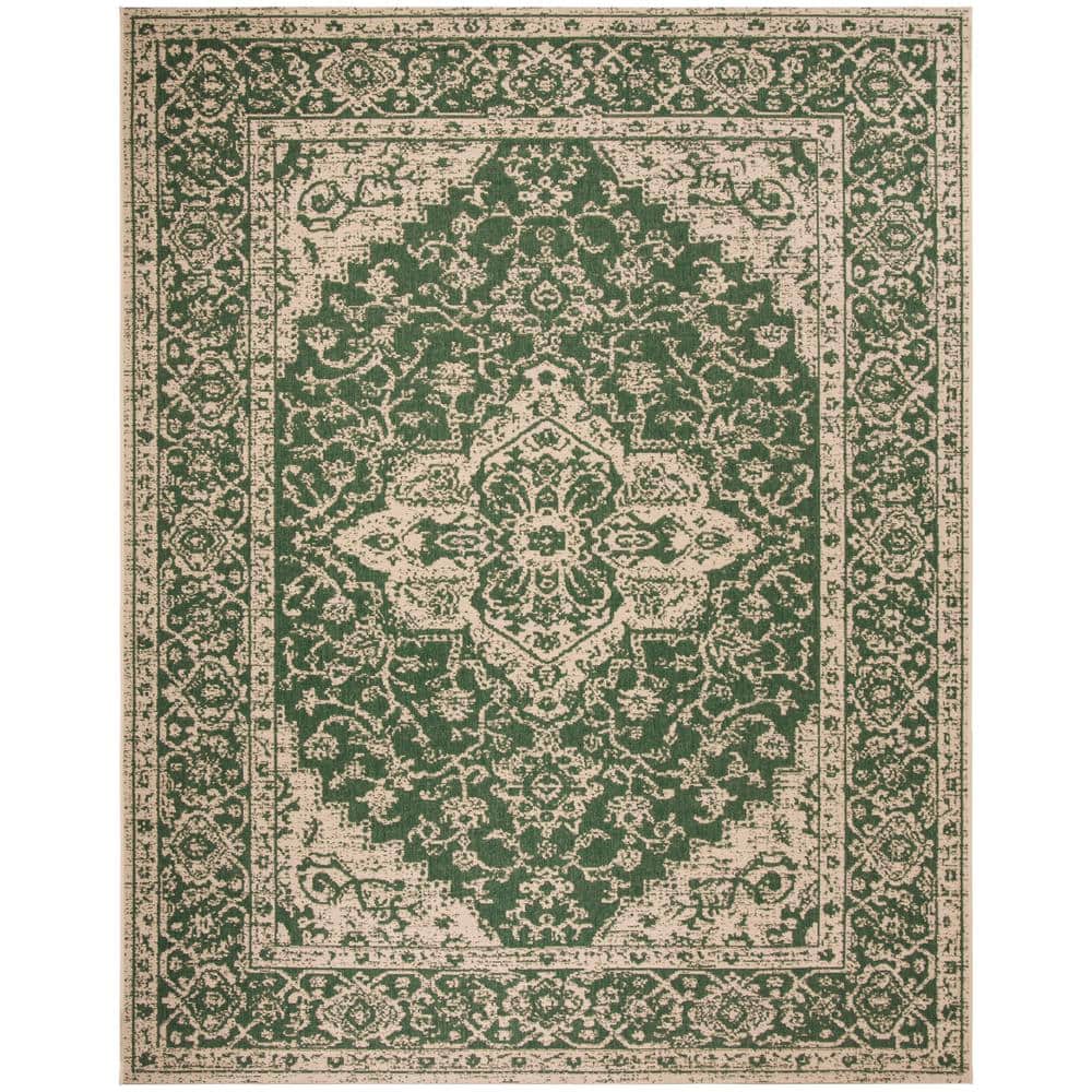 Green and Creme Medallion Synthetic 9' x 12' Tufted Area Rug