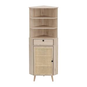 23.03 in. W x 15.35 in. D x 59.44 in. H Oak Brown Corner Linen Cabinet with Wine Rack and Bar Cabinet