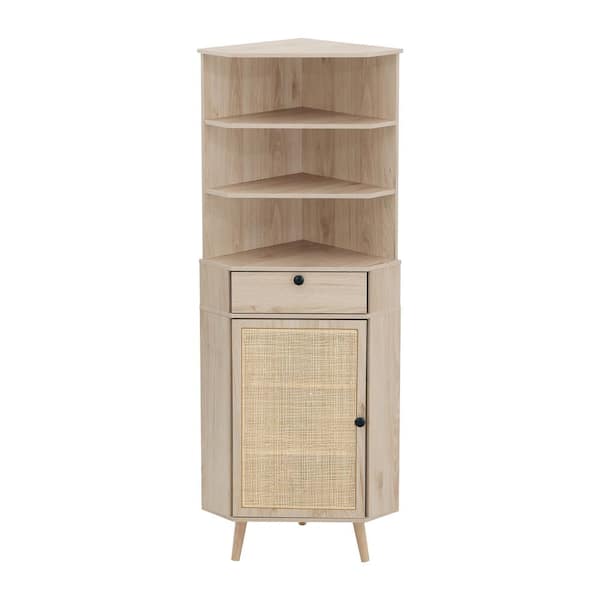 Unbranded 23.03 in. W x 15.35 in. D x 59.44 in. H Oak Brown Corner Linen Cabinet with Wine Rack and Bar Cabinet