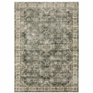 4' X 6' Green Brown Beige Yellow And Olive Oriental Printed Stain Resistant Non Skid Area Rug