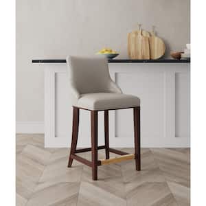 Shubert 25.98 in. Light Grey Beech Wood Counter Stool with Leatherette Upholstered Seat