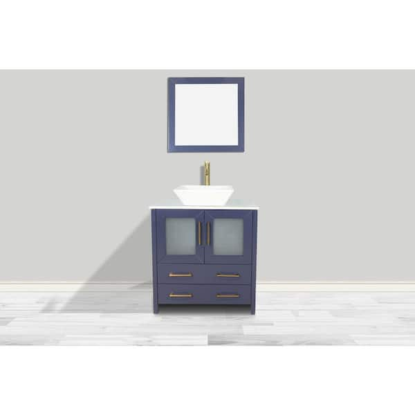 Vanity Art Ravenna 96 Double Gray Freestanding Vanity Set With White  Engineered Marble Top, 2 Ceramic Vessel Sinks, 2 Side Cabinets and 2 Mirrors