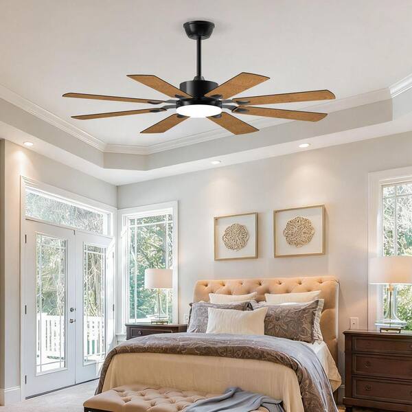 PUDO 62 in. Indoor Retro Integrated LED Brown Ceiling Fan Lighting