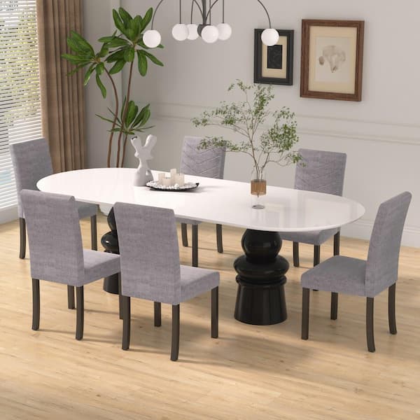 Modern Upholstered Dining Chairs Set of 6 : Fabric Kitchen Chairs with High Back and Wood Legs, Gray