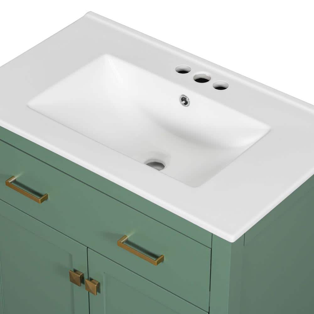 30-Inch Green MDF Freestanding Single Sink Vanity with White Ceramic Top