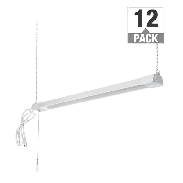 Commercial Electric 3 ft. Plug-in LED Shop Light with Pull Chain 3000 Lumens Garage Light Workshop Basement 4000K Bright White (12-Pack)