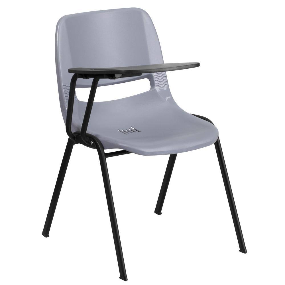 ErgoFlex Gray Adjustable Arm Chair with Flip-Up Tablet Desk