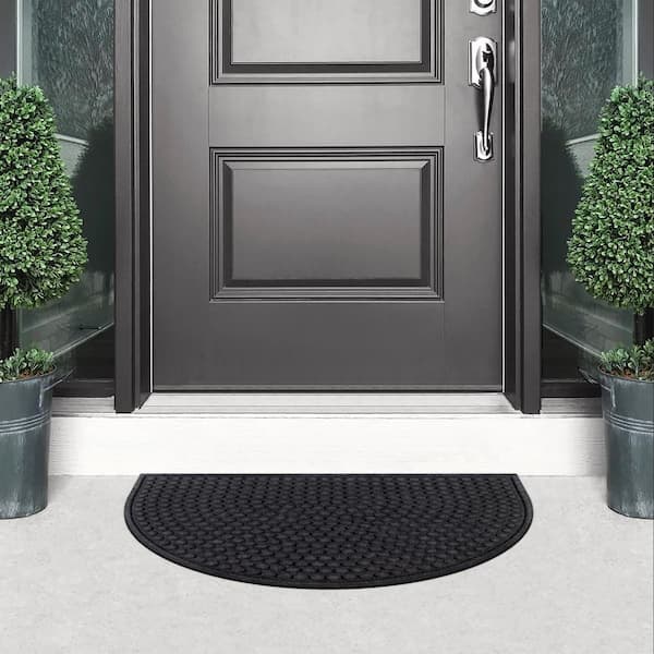 Onyx Dots Black 24 in. x 36 in. Rubber Half Round Non-Slip Indoor Outdoor Door Mat