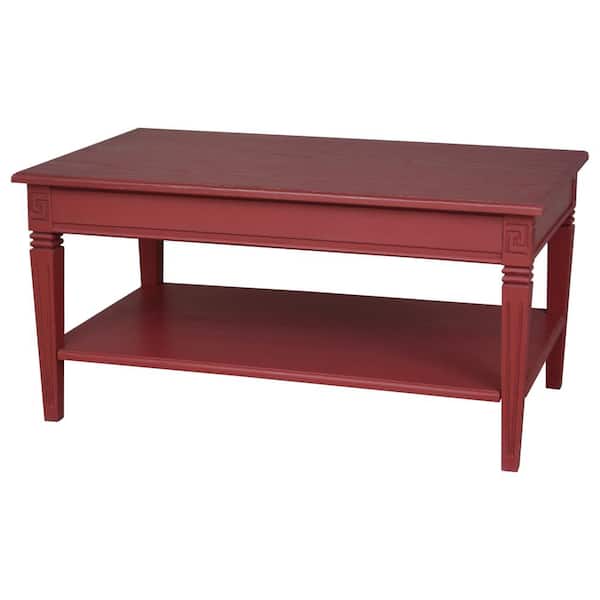 Unbranded Ashbury 40 in. Antique Red Medium Rectangle Wood Coffee Table with Shelf