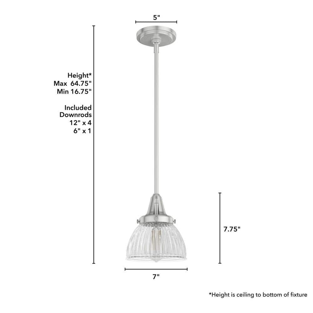 Cypress Grove Brushed Nickel Mini Pendant with Fluted Glass