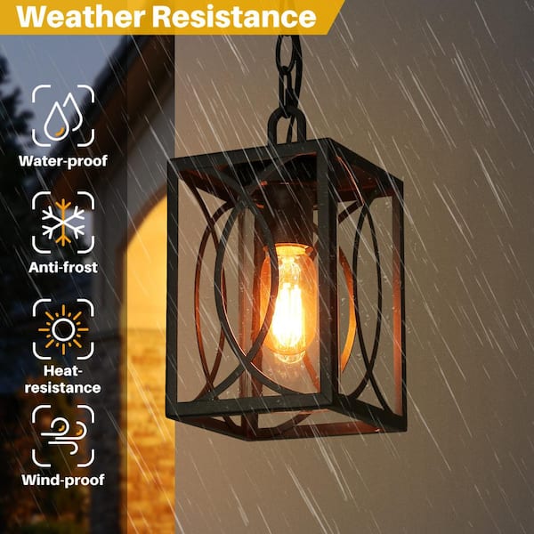 1-Light 14" H Outdoor Pendant Light With Matte Black And Barnwood Accents - Designer Review & Photo