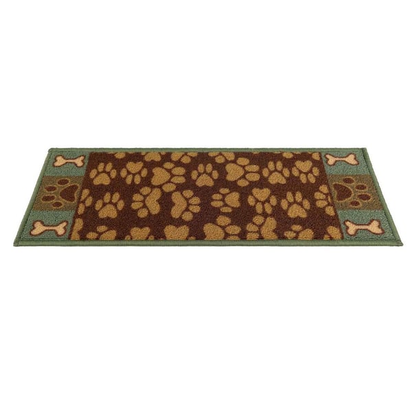 RugStylesOnline Indoor Pet Paw and Bone Design Green Brown 8-1/2 in. x 26 in. Slip Resistant Backing Stair Tread Cover (Set of 1)