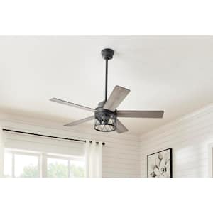 North Grove 52 in. Indoor LED Matte Black Dry Rated Ceiling Fan with 5-Reversible Blades, Light Kit and Remote Control