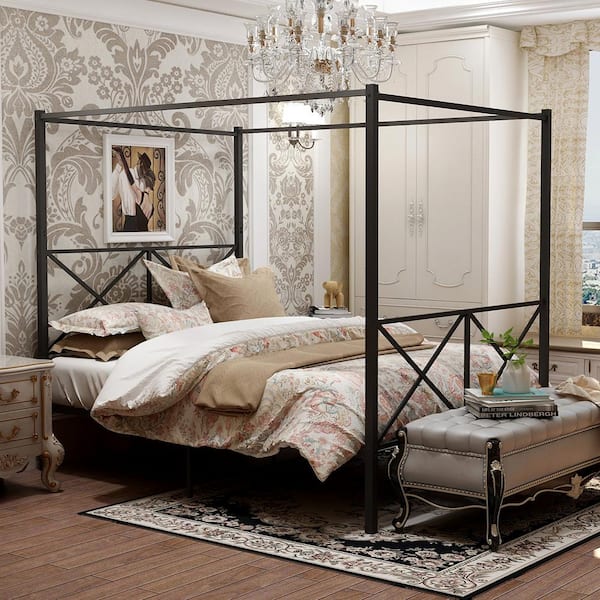 Black Iron Bed Frame Full Xl Size With, What Size Bed Frame For A Full Xl