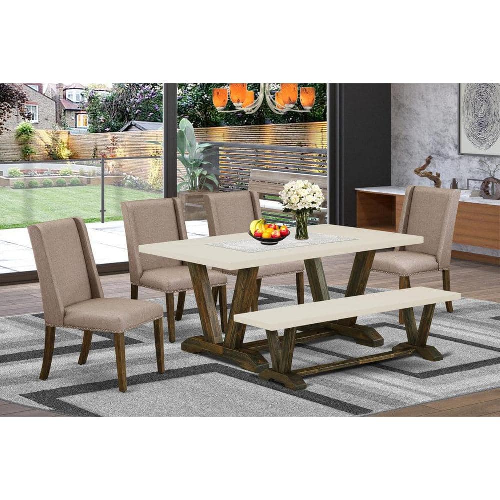 6-Piece Multi-Color Solid Wood Top-Rectangular Upholstered Dining Room Set-Seats 4