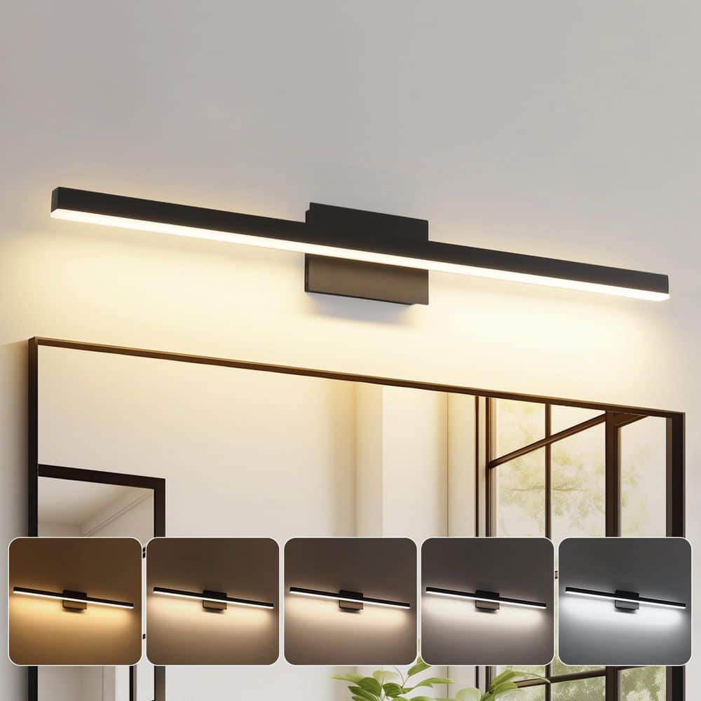 JUSHENG 39.37 in. 1-Light Black LED Bathroom Vanity Light Bar with