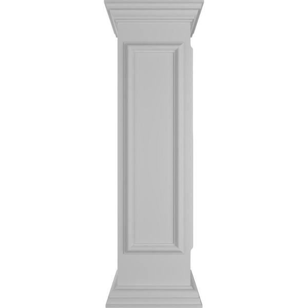 Ekena Millwork Corner 48 in. x 12 in. White Box Newel Post with Panel, Peaked Capital and Base Trim (Installation Kit Included)