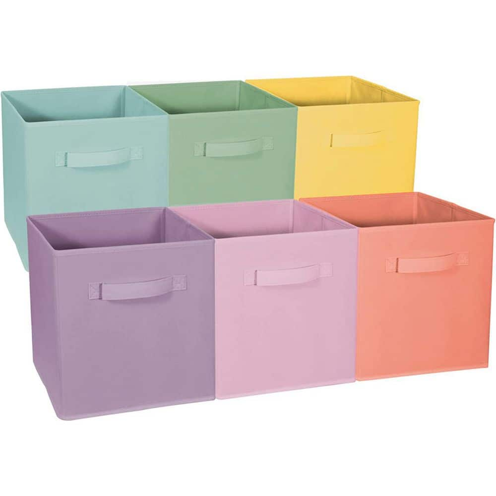 MDesign Small Fabric Organizer Cube Bin with Handle, 6 Pack, Bright  Multicolor