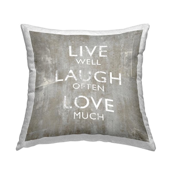 Stupell Industries Live Well Laugh Often Love Much Rustic Tan Square Outdoor Throw Pillow
