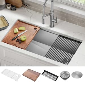 Kore 36 in. Undermount Single Bowl 16 Gauge Stainless Steel Kitchen Workstation Sink with Accessories