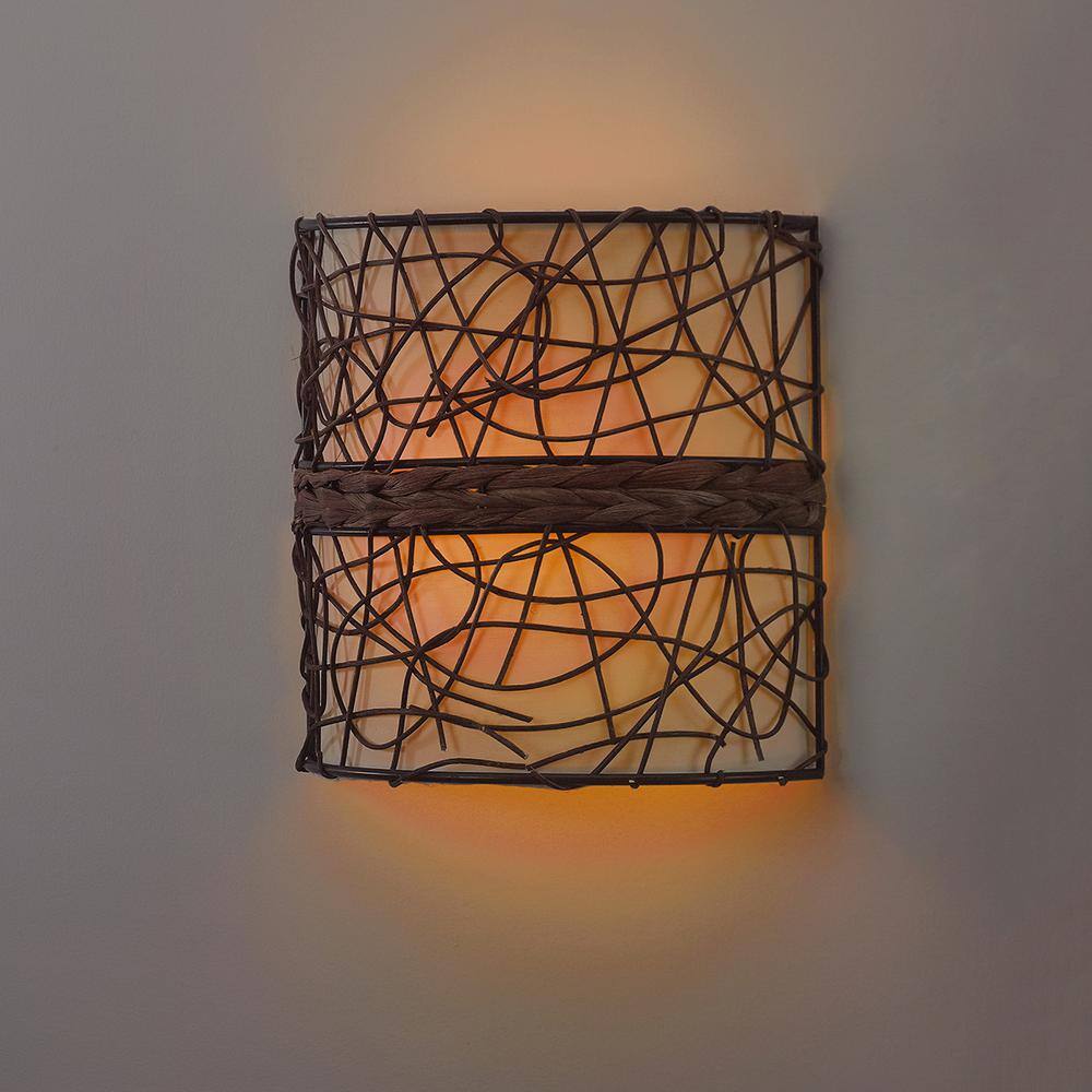 Catalina Brown Wicker LED Battery-Powered Wall Sconce