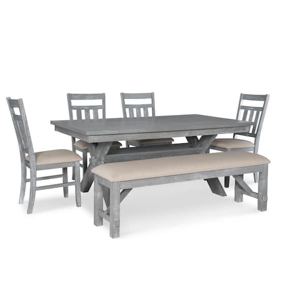 Powell Company Krause Weathered Grey Oak Veneer 6-Piece Dining Set