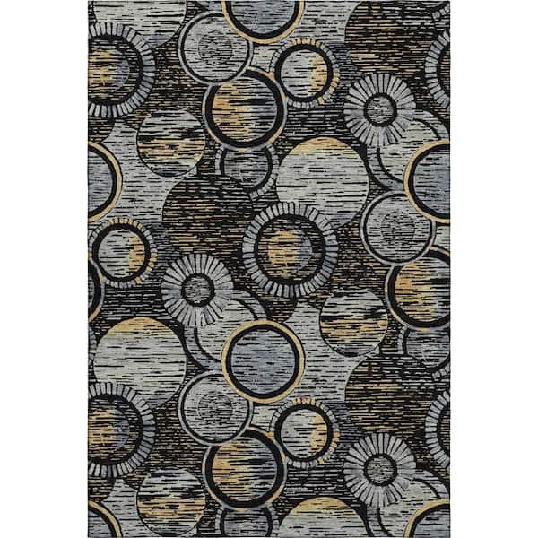 Mayfield Premium Machine Washable Abstract AMF2206 Black 10 ft. x 14 ft. Area Rug