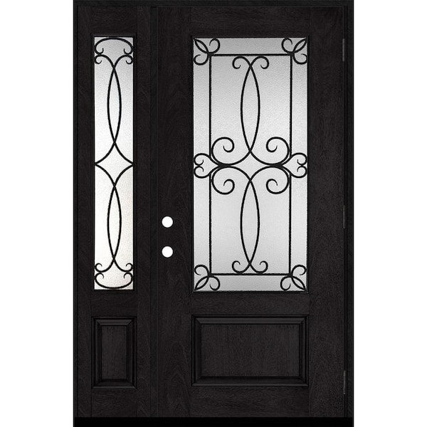 Steves & Sons Regency 51 in. x 80 in. 3/4-Lite Georgian Decorative Glass LHOS Onyx Mahogany Fiberglass Prehung Front Door 12 in. SL