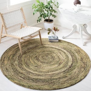 Ikat Green 6 ft. x 6 ft. Solid Color Round Area Rug