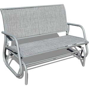 47 in. W 2-Person Metal Outdoor Glider Bench Double Rocker Chair in Gray