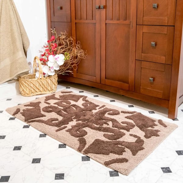 mDesign Bathroom Rug Set, Cotton, Water Absorbent Bath Mats, Set of 3 - Chocolate