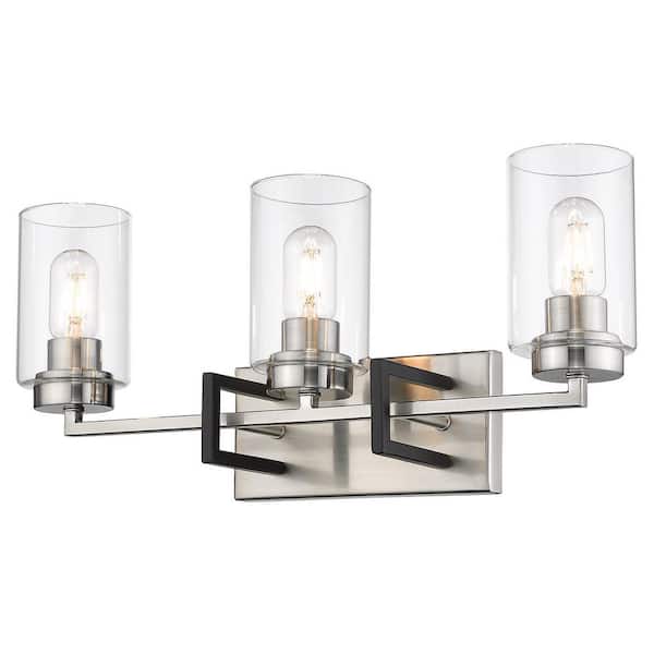 Golden Lighting Tribeca 4.63 in. 3-Light Pewter with Black Accents Bath Vanity Light