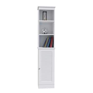 13.39 in. W x 10.24 in. D x 66.93 in. H White Linen Cabinet with 1-Door and 3 Open Shelves